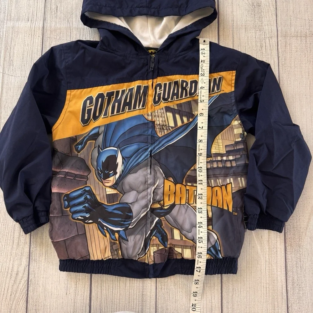 Batman Gotham Guardian Hooded Windbreaker Jacket Kids Full Zip Blue Size 6